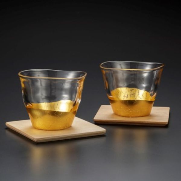 金沢箔を使った冷茶グラス&コースター「ゴールド(2点セット)」